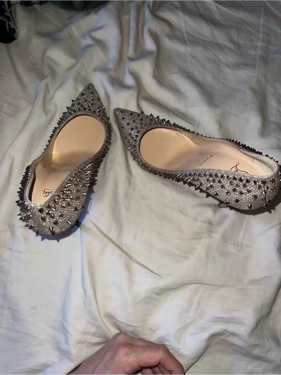 Christian Louboutin Shoes - Christian Louboutin Silver Crystal Studded Pointed-Toe Flats